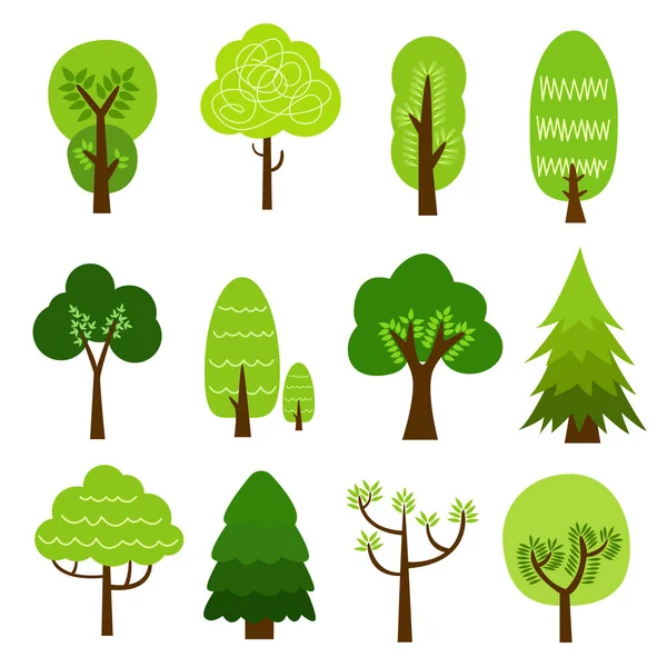 Ağaç koleksiyonu. Ağaç seti beyaz arkaplanda izole edildi. vektör illüstrasyonu.