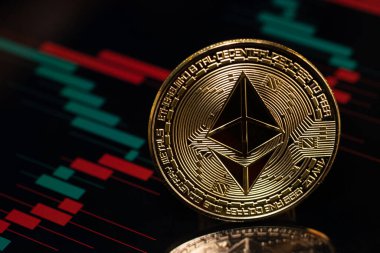 Şamdan arkaplan arkaplanlı ethereum sikke jetonu. Dijital para birimi. Kripto para birimi