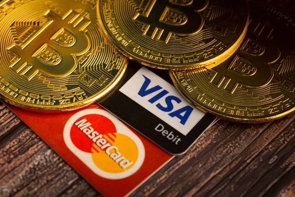 Bayan Lepas Penang Μαλαισία Ιανουαρίου 2022 Χρυσό Bitcoin Λογότυπο Visa — Φωτογραφία Αρχείου