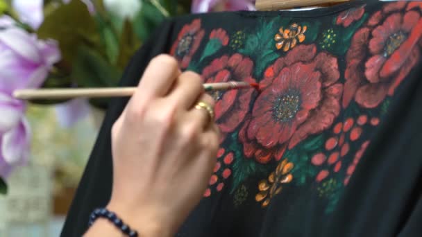 Close Hands Painting Flowers Dress — Wideo stockowe