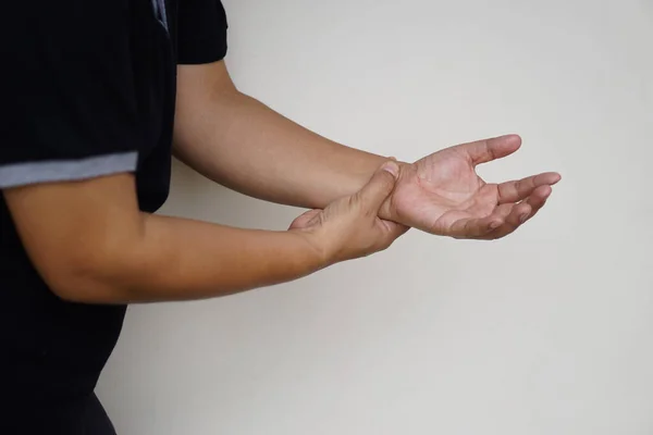 Closeup Elderly Hands Massage Painful Wrist Concept Health Problem Senior — Stock Photo, Image