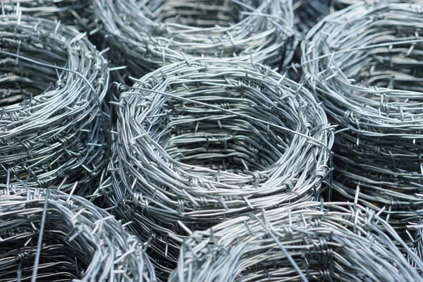 Closeup Barbed Wire Rolled Circle Background Barbed Wire Used Make — Stock Photo, Image