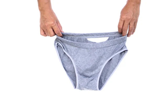 Mano Del Hombre Sostiene Pantalones Ropa Interior Viejos Rotos Desde — Foto de Stock