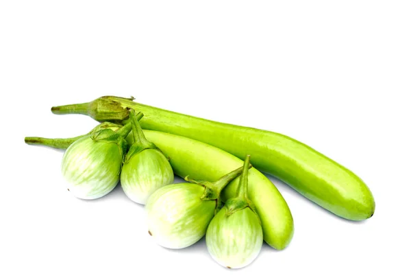 Fresh Green Thai Eggplants Set Isolated White Background Concept Organic — Stok Foto