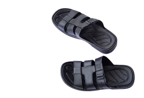 Black Rubber Sandals Isolated White Background Concept Fashionable Footwear Men —  Fotos de Stock