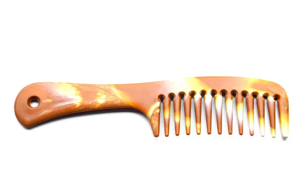 Brown Plastic Hair Comb Handle Isolated White Background Concept Equipment — 스톡 사진