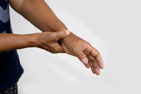 Closeup Elderly Hands Massage Painful Wrist Concept Health Problem Senior — Stock Photo, Image
