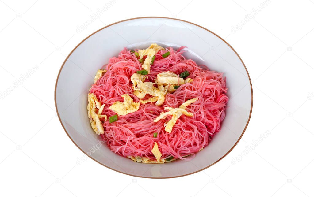 Plate of  stir fried pink noodle, 