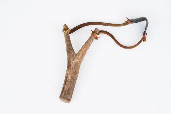 Handmade Wooden Slingshot Shaped Stick Elastic Arms Used Propel Small — Stockfoto