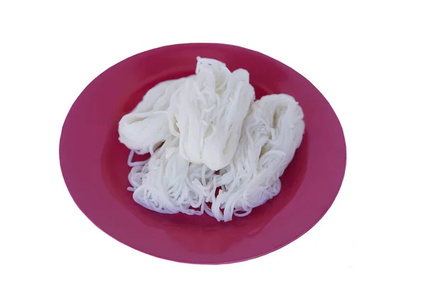 Dish White Homemade Rice Noodle Khanom Jeen Thai Isolated White — Stock Photo, Image