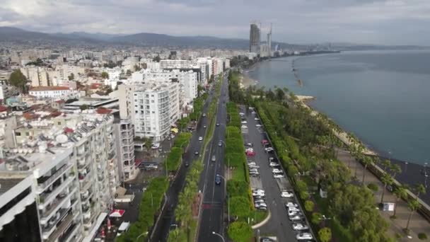 Limassol Miejski Nasyp Morze Śródziemne Zima Cyprze Widoki Morze Miasto — Wideo stockowe