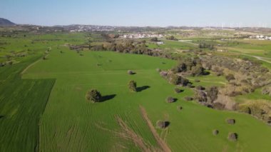 Kıbrıs. Yeşil alanların gündüz görüşü. İHA saldırısı. Yeşil çayırların gündüz görüşü. Güzel manzara. Rüzgarlı görünüm.