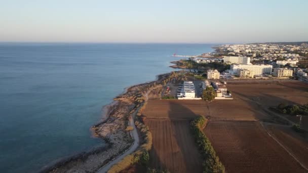 Protaras Evening Coast Cyprus Resort Town Eastern Cyprus Mediterranean Sea — Vídeos de Stock