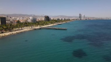 Embankment of Limassol in Cyprus. Modern architecture and old town. Skyscrapers.