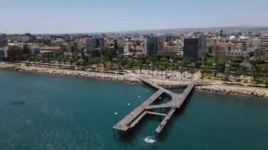 Embankment of Limassol in Cyprus. Modern architecture and old town. Skyscrapers.