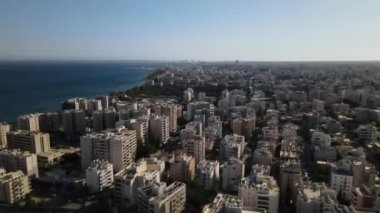 Embankment of Limassol in Cyprus. Modern architecture and old town. Skyscrapers.