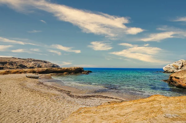 希腊Ios岛Koumbara海滩 免版税图库图片