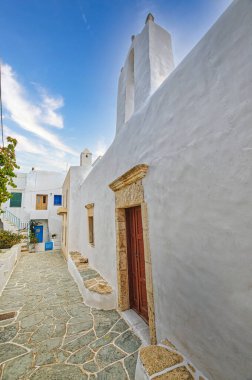 Castro Kastro 'nun mimarisi, Folegandros adasındaki Chora kasabasının en eski yeri. Cyclades, Yunanistan..