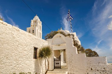 Panagia church, traditional orthodox church with white dome in Folegandros in Greece..