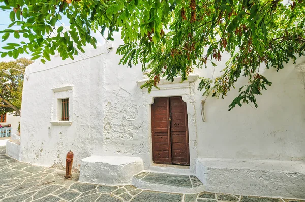 Folegandros island, Small church at Chora town. Greece, Cyclades. Traditional chapel, whitewashed walls and dome