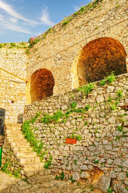 Nafplio veya Nafplion, Mora, Yunanistan tepe tepesinde Palamidi kale kale