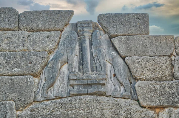 迈锡尼城堡的主要入口 希腊伯罗奔尼撒的迈锡尼考古遗址 图库照片