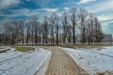 Park, Varşova 'da kış boyunca karlı bir bahçe.