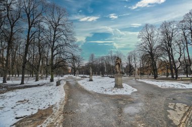 Park, Varşova 'da kış boyunca karlı bir bahçe.