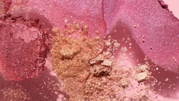 Pink Transparent Cosmetic Gel Fluid Flowing On Cosmetic Swatches Surface. Macro Shot. Makeup and cosmetics background. Liquid products. — Stockvideo