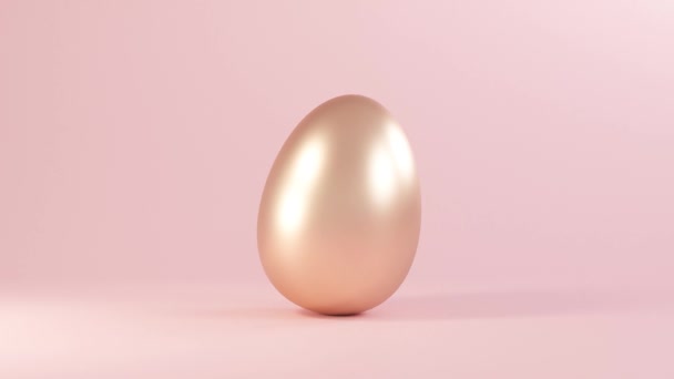 Easter Golden Glitter Egg Swings Side Side Pink Background Minimal — Stockvideo