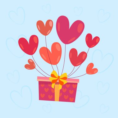 Taşaklara hediye paketi. Kalp şeklinde balonlar. Sevgililer Günü hediyesi.