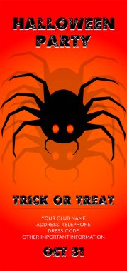 Cadılar Bayramı broşürü. Siyah örümcek. Parti daveti