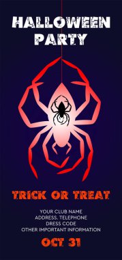 Cadılar Bayramı broşürü. Örümcek. Parti daveti