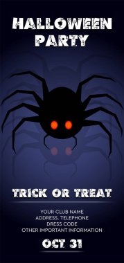 Cadılar Bayramı broşürü. Örümcek. Parti daveti