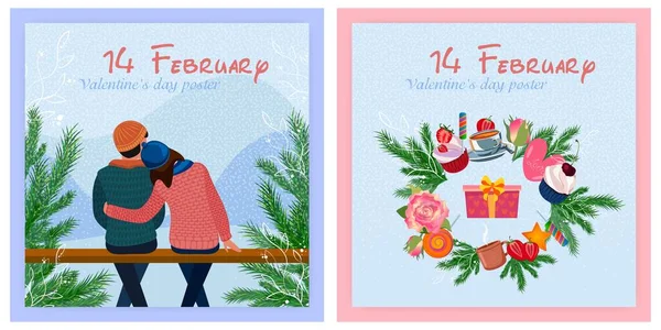 Cartões Dia Dos Namorados Fevereiro Cartazes —  Vetores de Stock