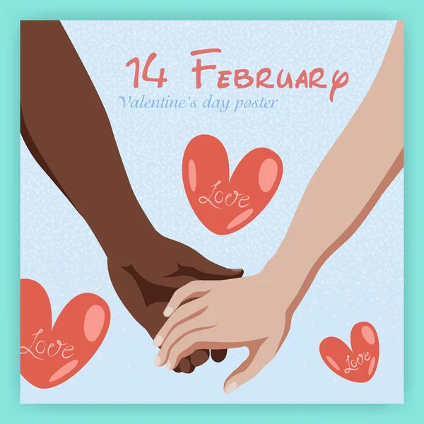 Hand Hand Valentijnsdag Poster — Stockvector
