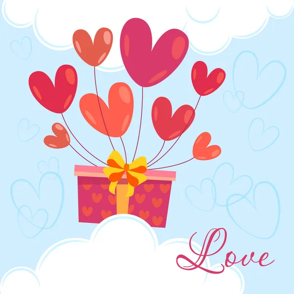 Taşaklara Hediye Paketi Kalp Şeklinde Balonlar Sevgililer Günü Hediyesi — Stok Vektör