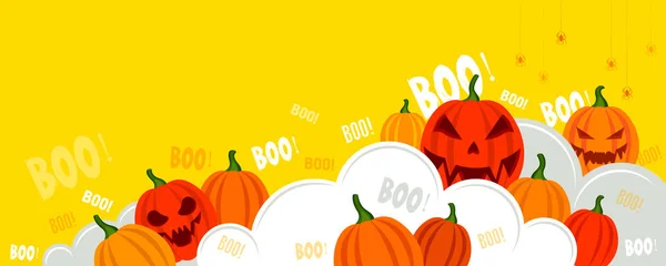 Halloweeni Zászló Sárga Háttér Tökökkel Felhőkkel Bubu — Stock Vector