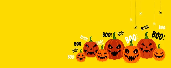 Sztandar Halloween Żółte Tło Dyniami Schemat Reklamy — Wektor stockowy