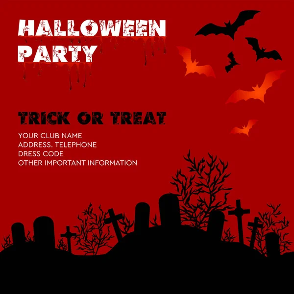 Pozvánka Halloween Stylizovaný Hřbitov Létající Myši Party — Stockový vektor