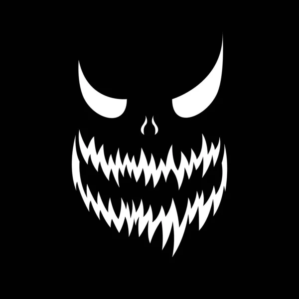 Halloween Cara Del Monstruo Sobre Fondo Negro Esqueleto Con Dientes — Vector de stock