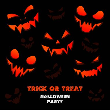 Cadılar Bayramı broşürü. Kabakların parlayan yüzleri. Canavarlar.