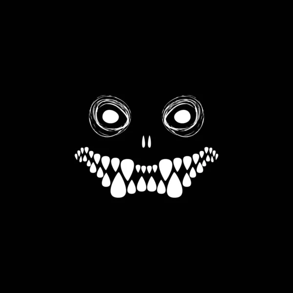 Halloween Cara Del Monstruo Sobre Fondo Negro Esqueleto Con Dientes — Vector de stock