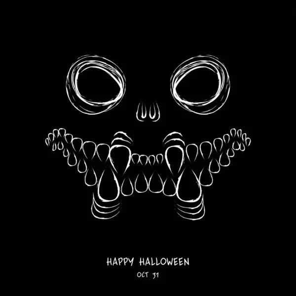 Halloween Monstrets Ansikte Svart Bakgrund Skelett Med Vassa Tänder — Stock vektor