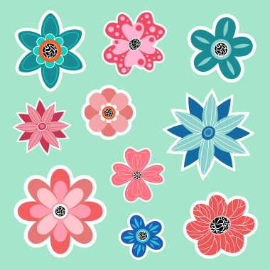 Çiçekler. Beyaz çerçeveli stilize parlak çiçekler. Yaz ya da bahar arkaplanı