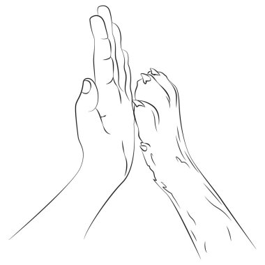 Bir adamın eli ve bir köpeğin pençesi. Arkadaşlık. Vektör 