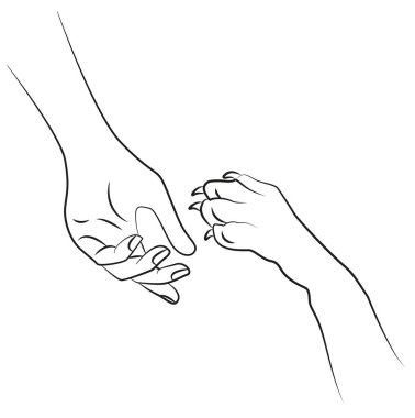 Kadın eli ve köpek pençesi. Arkadaşlık. Resim