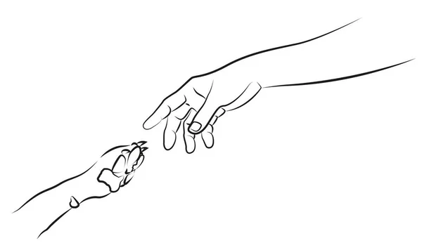 Man Hand Reaches Dog Paw Illustration Friendship — Stock Vector