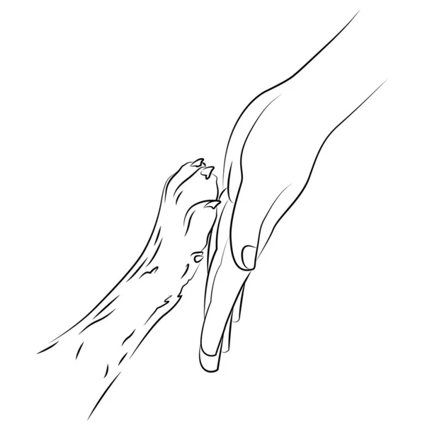 Bild Vänskap Mellan Människa Och Hund Hand Och Tass Kan — Stock vektor
