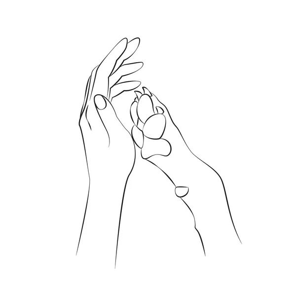 Kvinnans Hand Och Hundtass Vänskap Illustration — Stock vektor